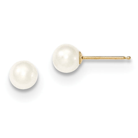 14k 5-6mm White Round FW Cultured Pearl Stud Earrings X50PW - shirin-diamonds