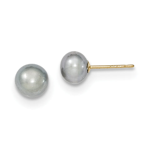 14k 6-7mm Grey Button FW Cultured Pearl Stud Earrings X60BG - shirin-diamonds