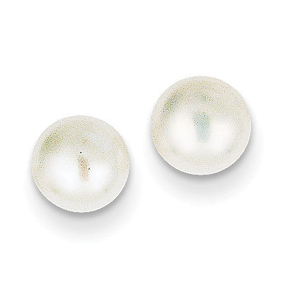 14k 6-7mm White Button FW Cultured Pearl Stud Earrings X60BW - shirin-diamonds