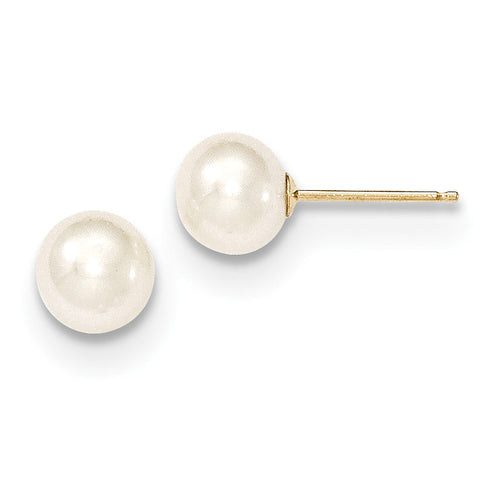 14k 6-7mm White Round FW Cultured Pearl Stud Earrings X60PW - shirin-diamonds
