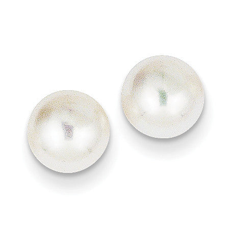 14k 7-8mm White Button FW Cultured Pearl Stud Earrings X70BW - shirin-diamonds