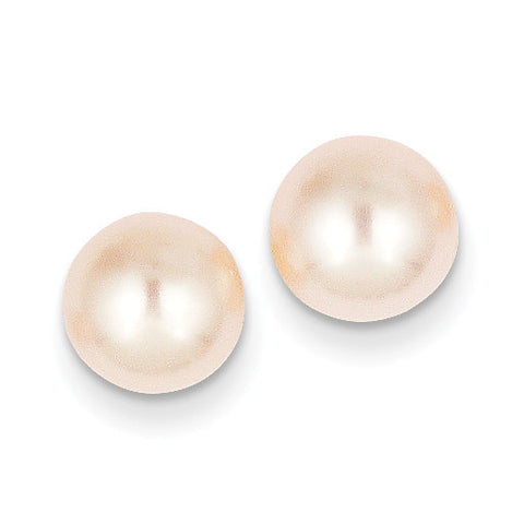 14k 8-9mm Pink Button FW Cultured Pearl Stud Earrings X80BPI - shirin-diamonds