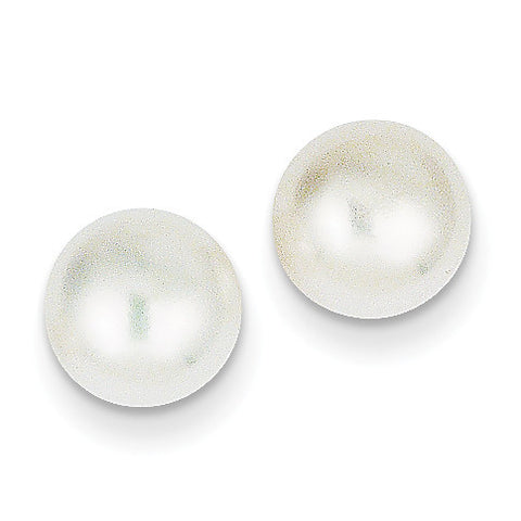 14k 8-9mm White Button FW Cultured Pearl Stud Earrings X80BW - shirin-diamonds