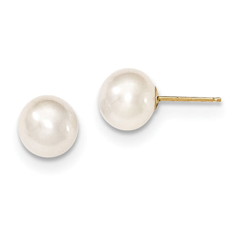 14k 8-9mm White Round FW Cultured Pearl Stud Earrings X80PW - shirin-diamonds
