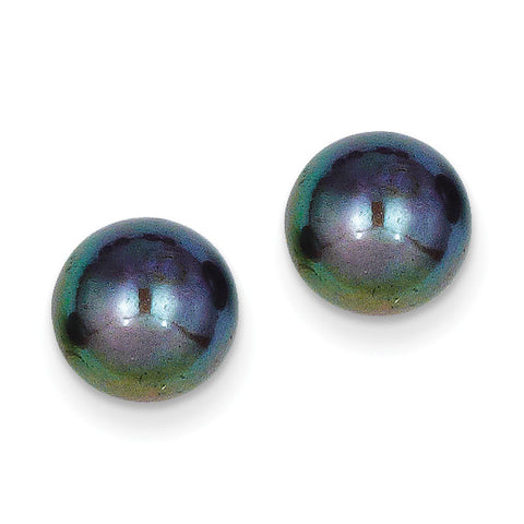 14k 9-10mm Black Button FW Cultured Pearl Stud Earrings X90BB - shirin-diamonds