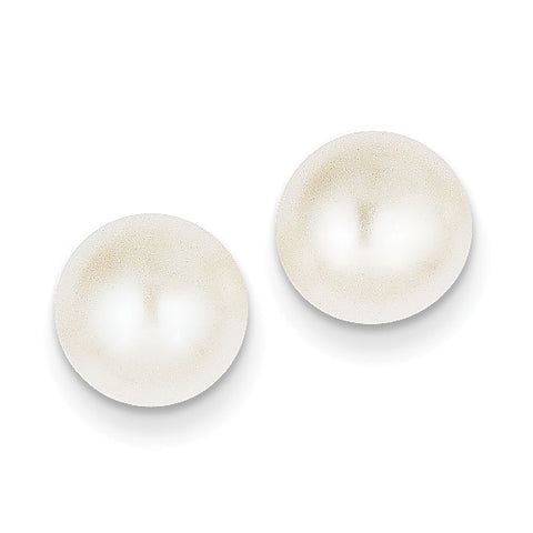 14k 9-10mm White Button FW Cultured Pearl Stud Earrings X90BW - shirin-diamonds