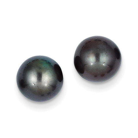 14k 9-10mm Black Round FW Cultured Pearl Stud Earrings X90PB - shirin-diamonds