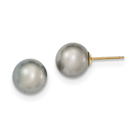 14k 9-10mm Grey Round FW Cultured Pearl Stud Earrings X90PG - shirin-diamonds
