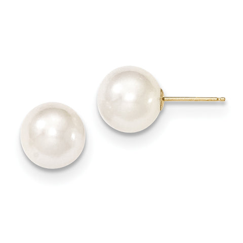 14k 9-10mm White Round FW Cultured Pearl Stud Earrings X90PW - shirin-diamonds