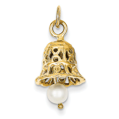 14k Wedding Bell with FW Cultured Pearl Charm XAC278 - shirin-diamonds