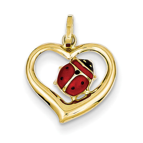 14k Enameled Ladybug in Heart Charm XAC852 - shirin-diamonds