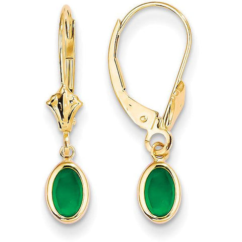 14k 6x4 Oval Bezel May/Emerald Leverback Earrings XBE101 - shirin-diamonds