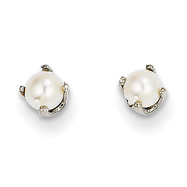 14k White Gold 3mm FW Cultured Pearl Stud Earrings XBE114 - shirin-diamonds