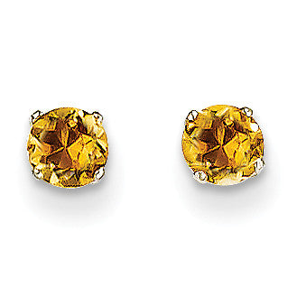 14k White Gold 4mm Citrine Stud Earrings XBE131 - shirin-diamonds