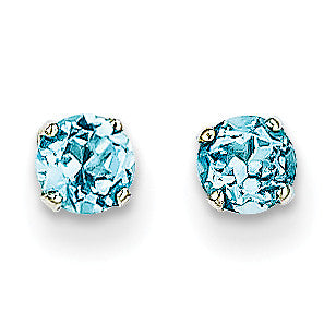 14k White Gold 4mm Blue Topaz Stud Earrings XBE132 - shirin-diamonds