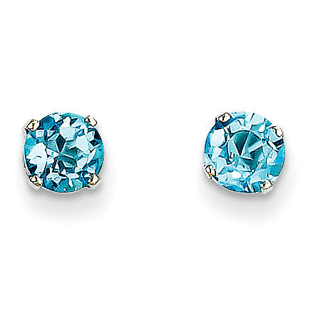 14k White Gold 5mm Blue Topaz Stud Earrings XBE143 - shirin-diamonds