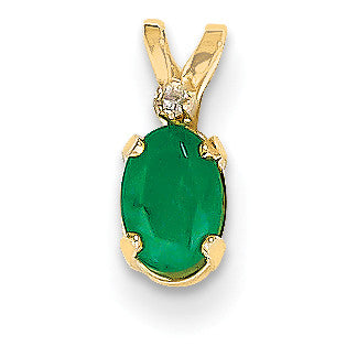 14k Diamond & Emerald Birthstone Pendant XBE160 - shirin-diamonds