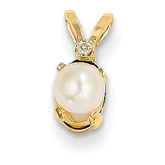 14k Diamond & FW Cultured Pearl Birthstone Pendant XBE161 - shirin-diamonds