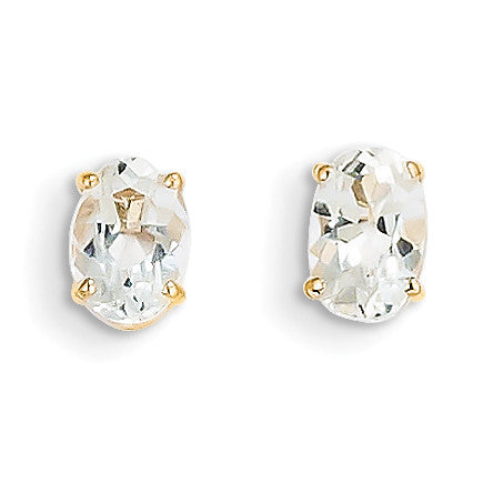 14k 6x4 Oval April/White Topaz Post Earrings XBE16 - shirin-diamonds