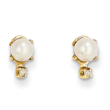 14k Diamond & FW Cultured Pearl Birthstone Earrings XBE185 - shirin-diamonds