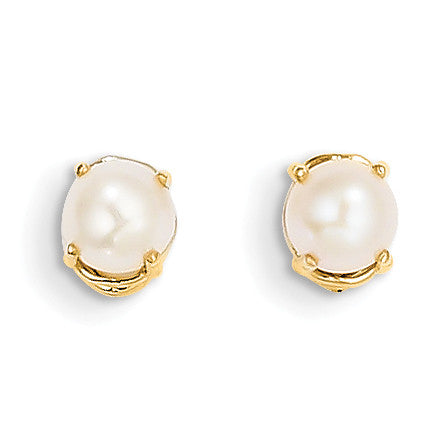 14k 4.5mm Round June/FW Cultured Pearl Post Earrings XBE18 - shirin-diamonds