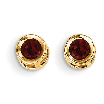 14k 4mm Oval Bezel January/Garnet Post Earrings XBE1 - shirin-diamonds