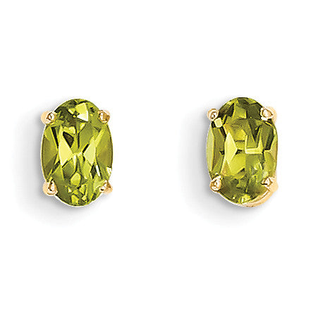 14k 6x4 Oval August/Peridot Post Earrings XBE20 - shirin-diamonds