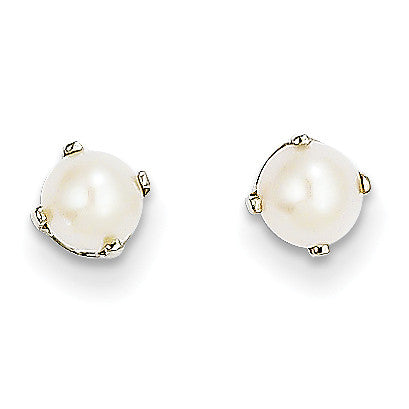 14k White Gold 5mm FW Cultured Pearl Stud Earrings XBE240 - shirin-diamonds