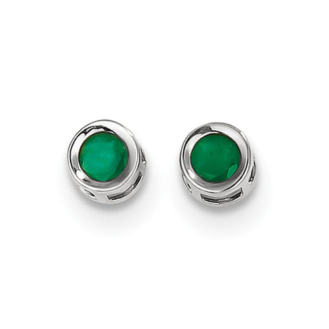 14k White Gold  4mm Bezel May/Emerald Post Earrings XBE245 - shirin-diamonds