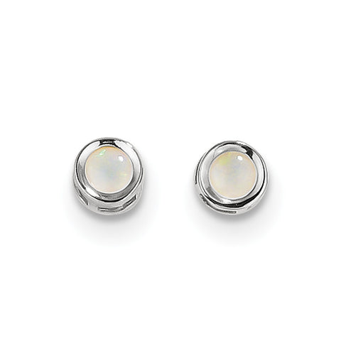 14k White Gold  4mm Oval Bezel October/Opal Post Earrings XBE250 - shirin-diamonds