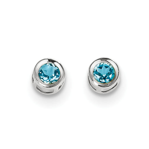 14k White Gold  4mm Blue topaz December Earrings XBE252 - shirin-diamonds