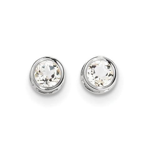 14k White Gold  5mm Bezel White Topaz Stud Earrings XBE256 - shirin-diamonds