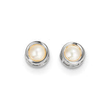 14k White Gold 5mm Bezel FW Cultured Pearl Stud Earrings XBE258 - shirin-diamonds