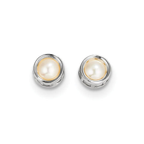 14k White Gold 5mm Bezel FW Cultured Pearl Stud Earrings XBE258 - shirin-diamonds