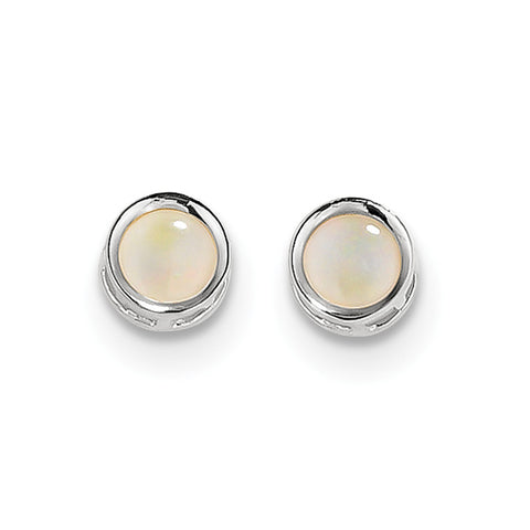 14k White Gold  5mm Bezel Opal Stud Earrings XBE262 - shirin-diamonds