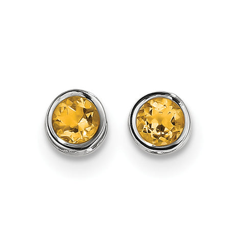 14k White Gold  5mm Bezel Citrine Stud Earrings XBE263 - shirin-diamonds