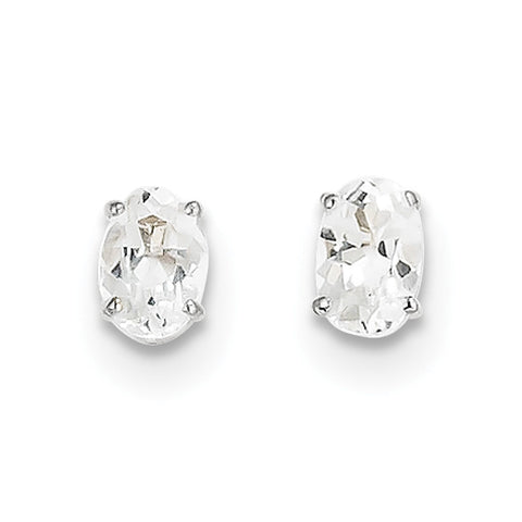 14k White Gold 6x4 Oval April/White Topaz Post Earrings XBE304 - shirin-diamonds