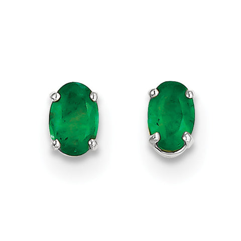 14k White Gold 6x4mm Emerald Earrings XBE305 - shirin-diamonds