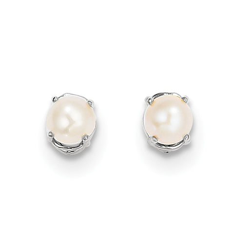14k White Gold 4.5mm Round June/FW Cultured Pearl Post Earrings XBE306 - shirin-diamonds