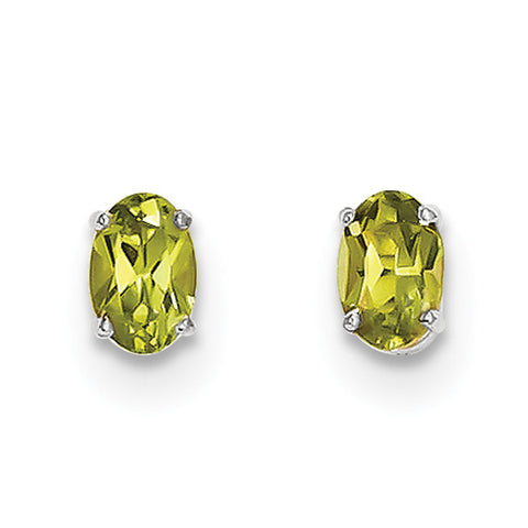 14k White Gold 6x4 Oval August/Peridot Post Earrings XBE308 - shirin-diamonds