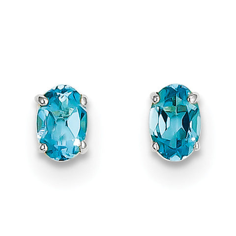 14k White Gold 6x4mm December/Blue Topaz Post Earrings XBE312 - shirin-diamonds