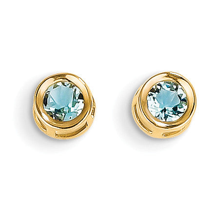 14k 4mm Bezel March/Aquamarine Post Earrings XBE3 - shirin-diamonds