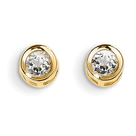 14k 4mm Bezel April/White Topaz Post Earrings XBE4 - shirin-diamonds