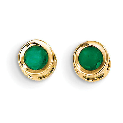 14k 4mm Bezel May/Emerald Post Earrings XBE5 - shirin-diamonds