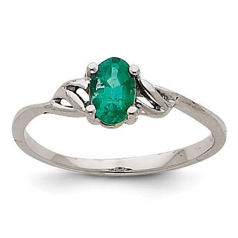 14k White Gold Emerald Birthstone Ring XBR146 - shirin-diamonds
