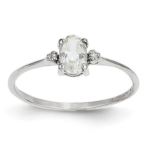 14k White Gold Diamond & White Topaz Birthstone Ring XBR217 - shirin-diamonds
