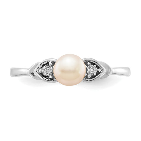 14k White Gold Genuine FW Cultured Pearl Diamond Ring XBS233