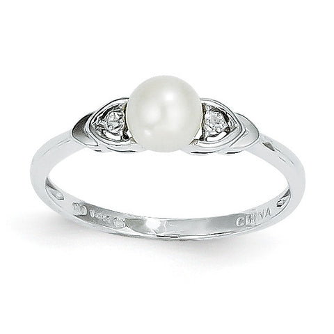 14k White Gold Genuine FW Cultured Pearl Diamond Ring XBS233 - shirin-diamonds