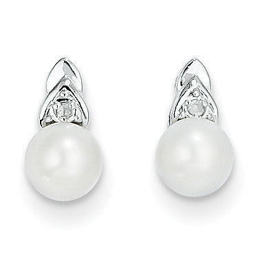 14k White Gold Genuine FW Cultured Pearl Diamond Earring XBS238 - shirin-diamonds