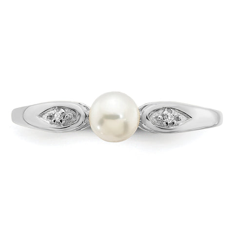 14k White Gold Genuine FW Cultured Pearl Diamond Ring XBS305